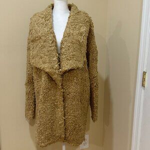 NWT MOON RIVER by ANTHROPOLOGY Peak Collar Sherpa Boho Tan Oversized Coat Sz M